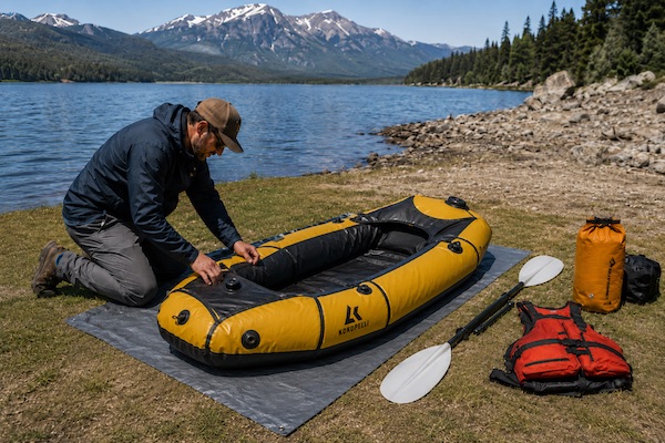 Packraft ausrollen und kontrollieren